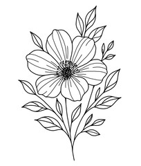 elegant single bloom - black and white botanical line art