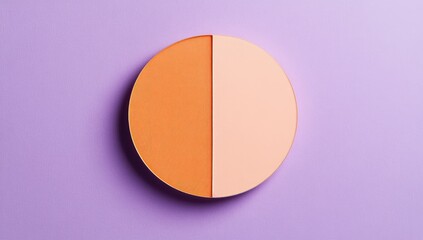 A split circle graphic, orange and peach halves, on a lavender background