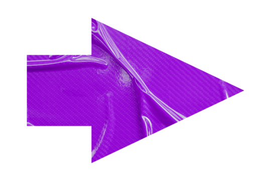 Purple crumpled paper arrow isolated on transparent background