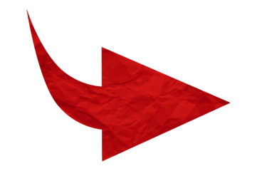 Red crumpled paper arrow isolated on transparent background