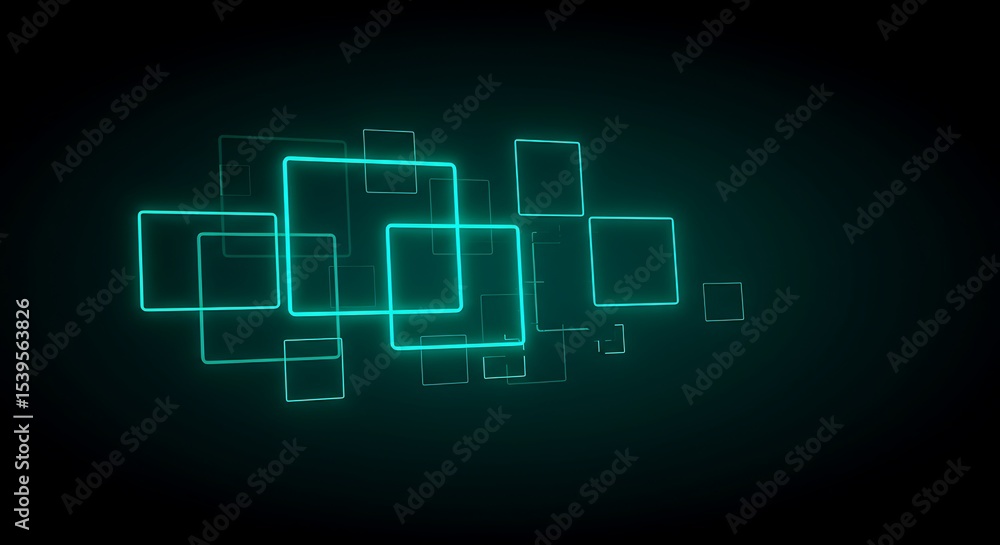 Poster abstract neon squares graphic design elements on dark background for modern technology concepts