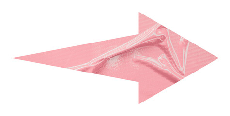 Pink crumpled paper arrow isolated on transparent background
