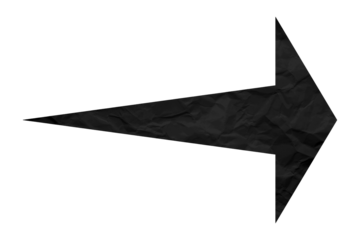 Black crumpled paper arrow isolated on transparent background.
