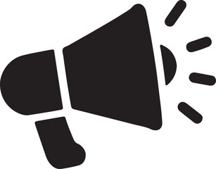 Black and white megaphone icon symbolizing advertisement, promotion, and announcement, perfect for marketing campaigns and public relations designs