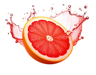 grapefruit slice with splash cutout isolated on transparent png