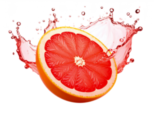 grapefruit slice with splash cutout isolated on transparent png