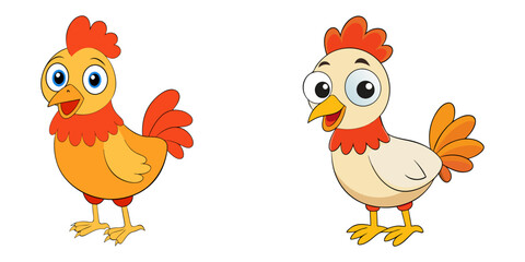 Fototapeta premium Set of cartoon hen, rooster vector illustration design