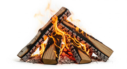 Campfire with Burning Logs on Ash