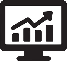Black and white upward graph icon representing business growth, financial success, and analytics, ideal for reports, investments, and economic progress designs