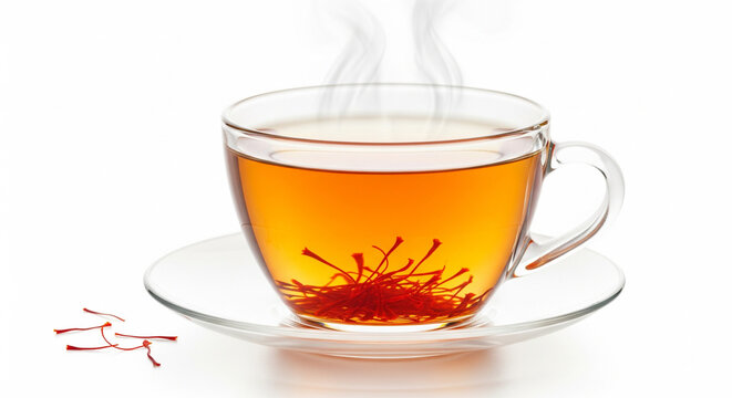 Steaming Saffron Tea in Glass Cup
