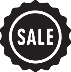 Black and white circular sale badge with a scalloped edge, symbolizing discounts, promotions, and retail offers, ideal for e-commerce, marketing, and shopping design projects