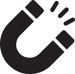 Black and white magnet icon representing attraction, marketing pull, and influence, ideal for advertising campaigns and business growth designs