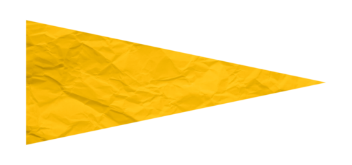 Yellow crumpled paper arrow isolated on transparent background