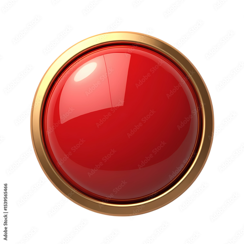 Poster isolated red button with a golden border isolated on transparent background