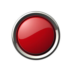 A single red button with a chrome border isolated on transparent background