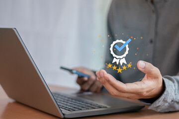 Quality Assurance, Standard Warranty ISO, businessman working with computer services, quality...