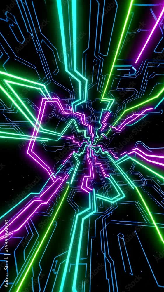 Poster neon lights pulsating in futuristic abstract pattern