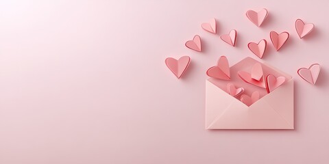 Pink paper hearts spill from an envelope