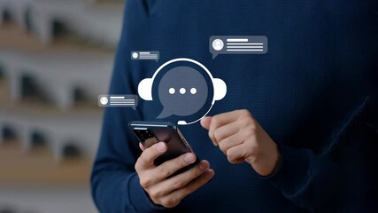 4k video, Customer Support and Live Chat Assistance, Online Messaging and Help Desk Concept, Real Time Communication with Client Services, Chatbot and Agent Support for Business and Customer Care. - Powered by Adobe