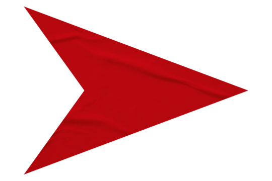 Red crumpled paper arrow isolated on transparent background