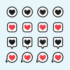 heart set in red color, heart love, heart, love, valentine, hearts, icon, heart in red color, romance, red, illustration, valentines, romantic, vector, day, set, design, decoration