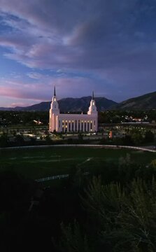 LDS Layton Temple at dusk Vertical Shot
