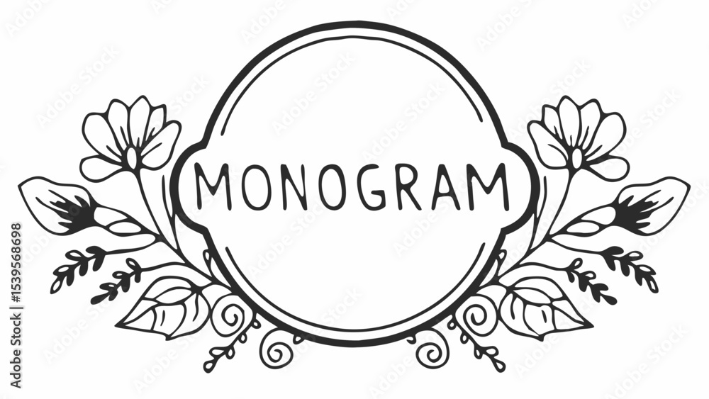 Poster monogram design with floral elements and decorative frame for personalized branding and stationary u