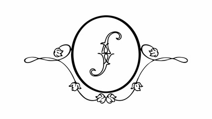 Elegant letter f monogram inside a circle with floral ornaments and decorative flourishes design element created with generated ai