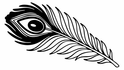 Stylized illustration of a peacock feather with detailed eye design and flowing lines in black and white created with generated ai
