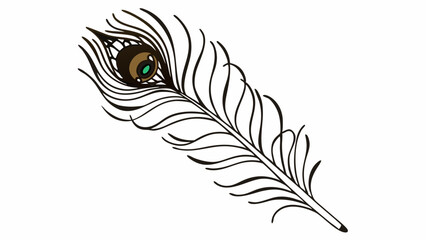 Illustration of a single peacock feather with detailed eye spot and flowing barbs on white background created with generated ai