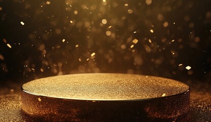 Obraz premium Golden circular podium with glittering confetti