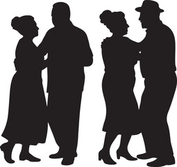Elderly Couples Dancing Silhouette Vector Illustration Art Image