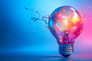 Colorful Light Bulb with Paint Splashes