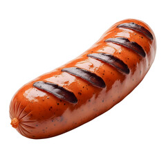 Grilled sausage with char marks, juicy and roasted texture, isolated for summer BBQ and cookout food themes