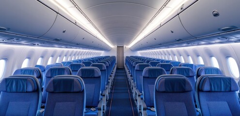 Empty airplane cabin with blue seats (3)