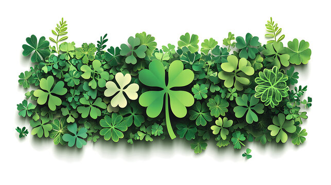 A green-themed image featuring a shamrock cutout design filled with decorative smaller - Powered by Adobe