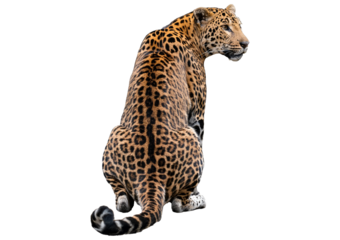 Spotted leopard looking ahead, isolated on transparent or white background