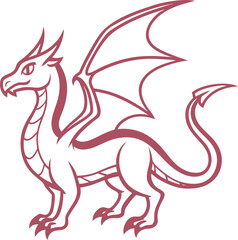 Dragon Silhouette Line Art Vector Illustration On White Background