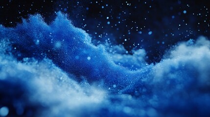 Fototapeta premium Abstract digital wave of glowing blue particles forming dynamic motion on dark background, futuristic technology data flow and network connection concept
