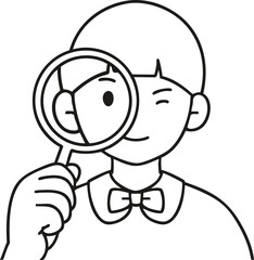 Drawing a detective boy holding a magnifying glass for coloring