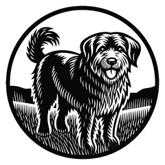 puppy cartoon set. cute spotted white brown dog, funny little animal character playing ball collar bone domestic pet vector illustration