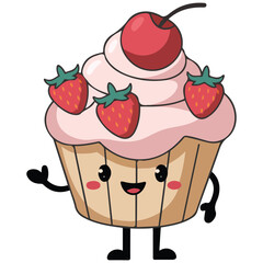 cute funny cake waving hand isolated vector illustration on white background