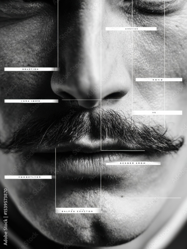 Poster Exploring Minimalist Facial Designs With Mustache Styles and Labels for Artistic Expression and Creativity