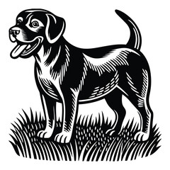 Vector black silhouette of a dog isolated on a white background.