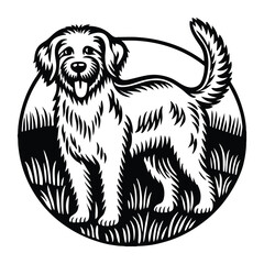 Vector black silhouette of a dog isolated on a white background.