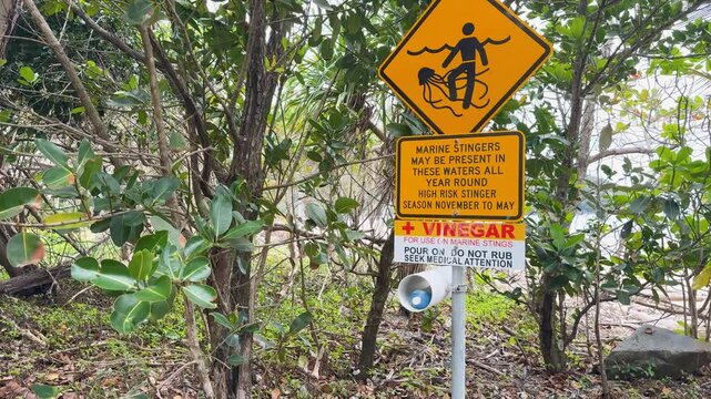 Warning Sign for Box Jellyfish in Port Douglas