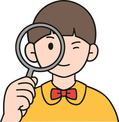 Vector image of a detective boy holding a magnifying glass