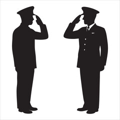 Two Silhouetted Officers Saluting in Uniform.