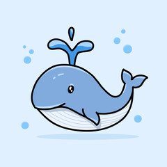 Cute whale cartoon vector illustration. Sea animal concept with hand drawn style