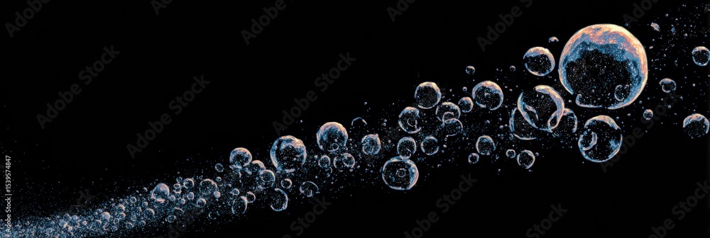 Fototapete Spiral of Thought Bubbles Extending Into the Distance on a Dark Background Creating an Effect of Depth and Contemplation